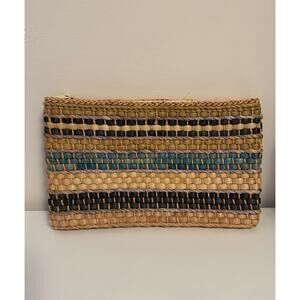 Vintage Straw Basketweave Straw Striped Clutch
